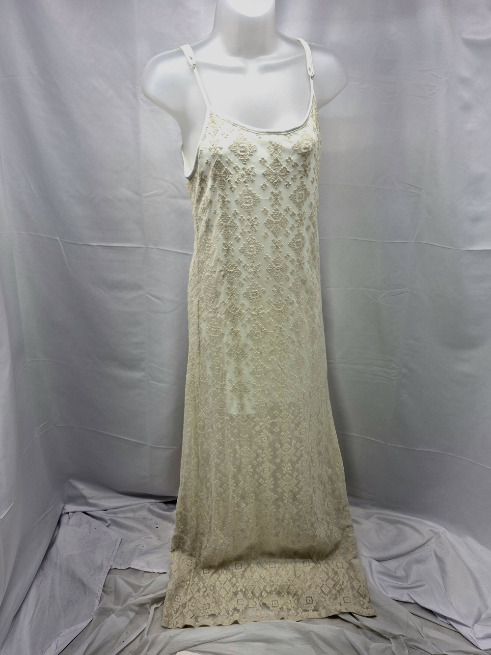 LA Hearts PacSun White Lace Mesh Overlay Boho Maxi Dress L Boho Beachy Chic Femi